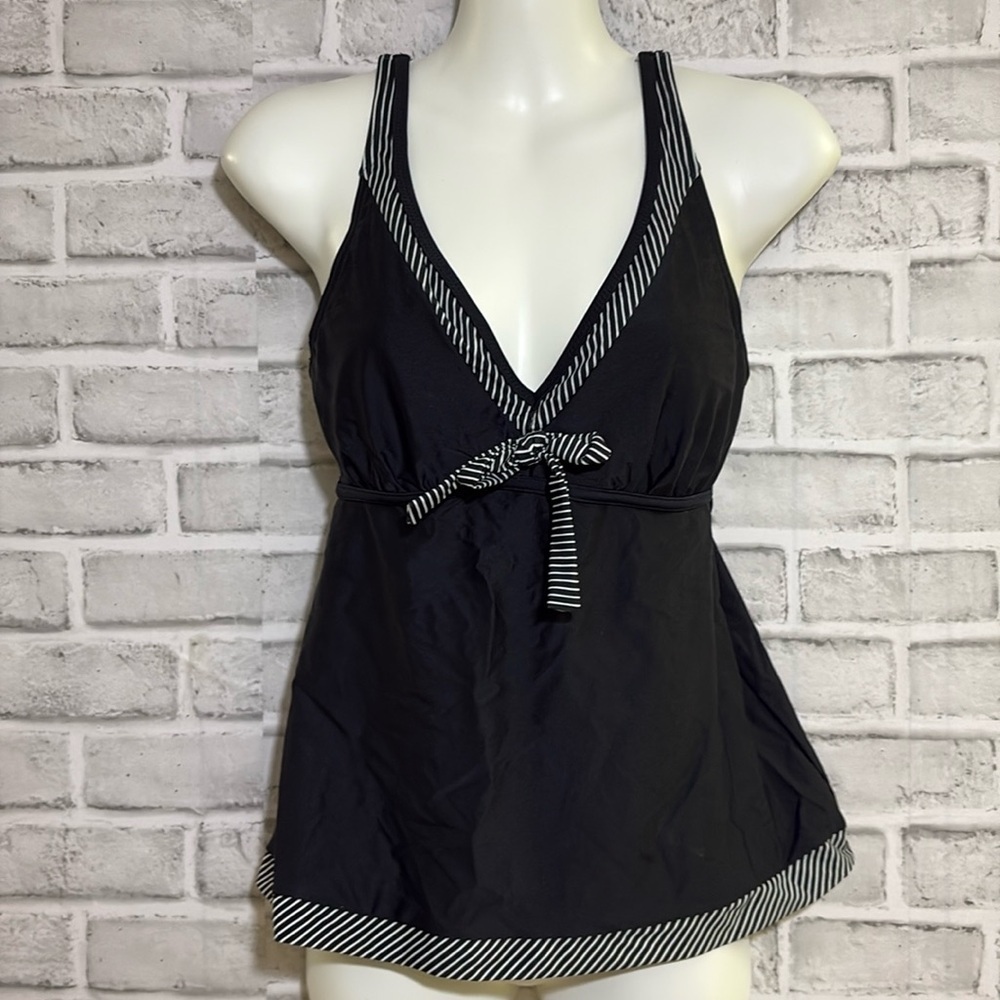 4/$20 Black bathing Tank Top with Striped Accents, wired bra (no cups), size 6